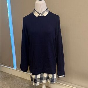 J. Jill Navy Sweater with Plaid Detail sewn in 0043